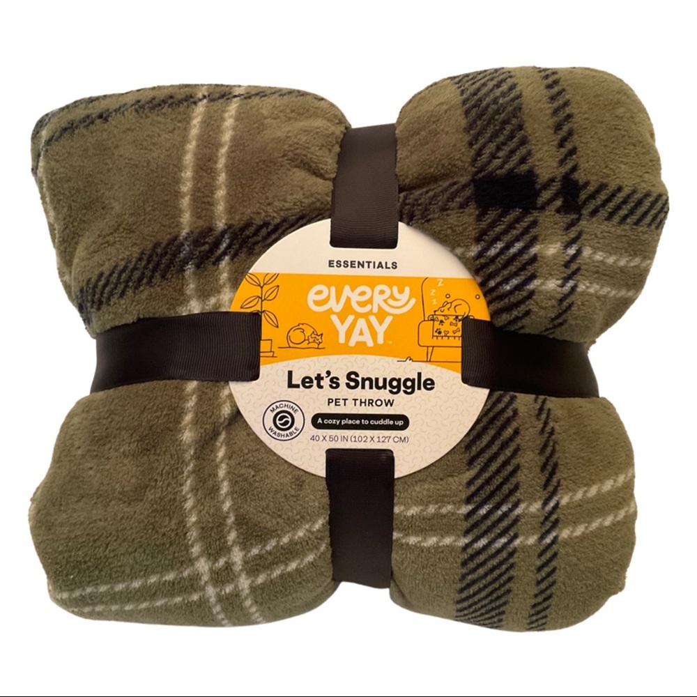 Let’s Snuggle Green Plaid Pet Throw 40” x 50” Blanket by Every Yay Brand New